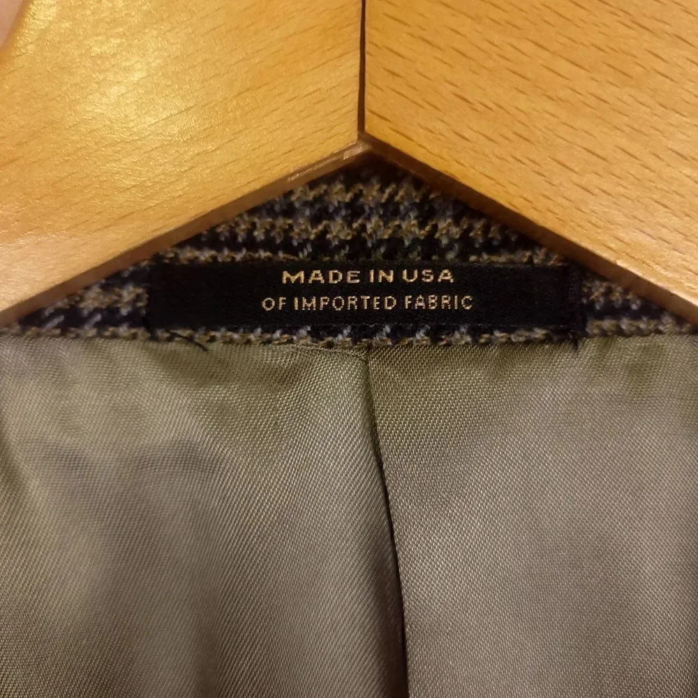 Hart Schaffner Marx Brown Wool Plaid 3 Button Blazer Jacket size 42L